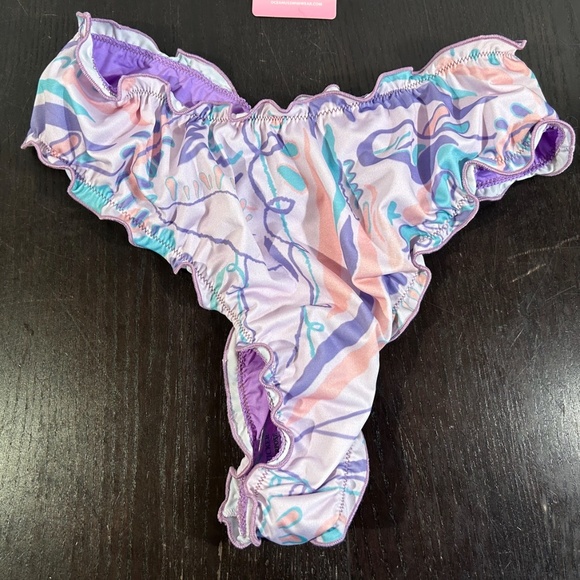 Oceanus Teresa Ruffled Frilly Swirl Abstract Print Bandeau Bikini Set Size M - Picture 4 of 12